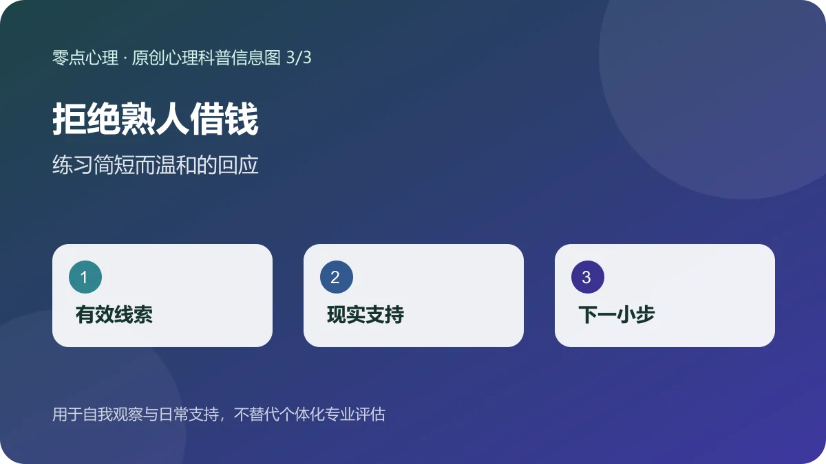 拒绝熟人借钱:练习简短而温和的回应信息图